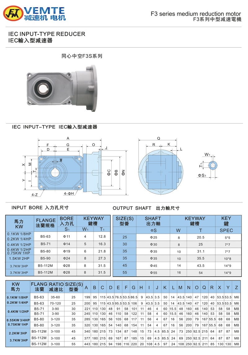 標準型法蘭入孔出通用款0.1-3.7KW